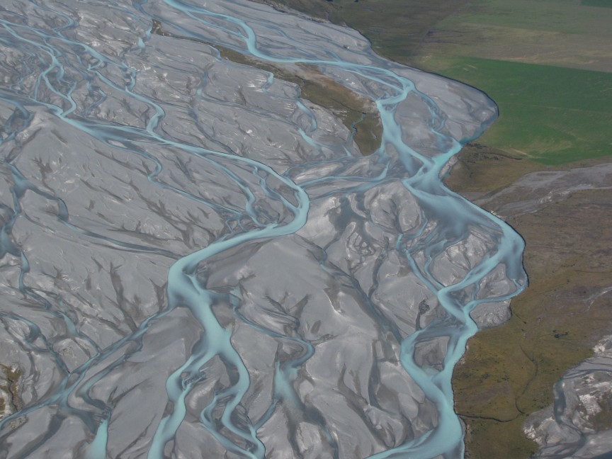 A close up view of the braided Godley River.