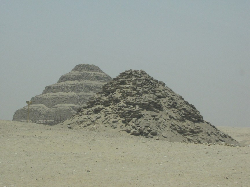 Saqqara (Sakkara) 'Step' pyramid in the background, an important leap forward in technology - and part of an extensive site that includes remnants of earlier tomb construction.